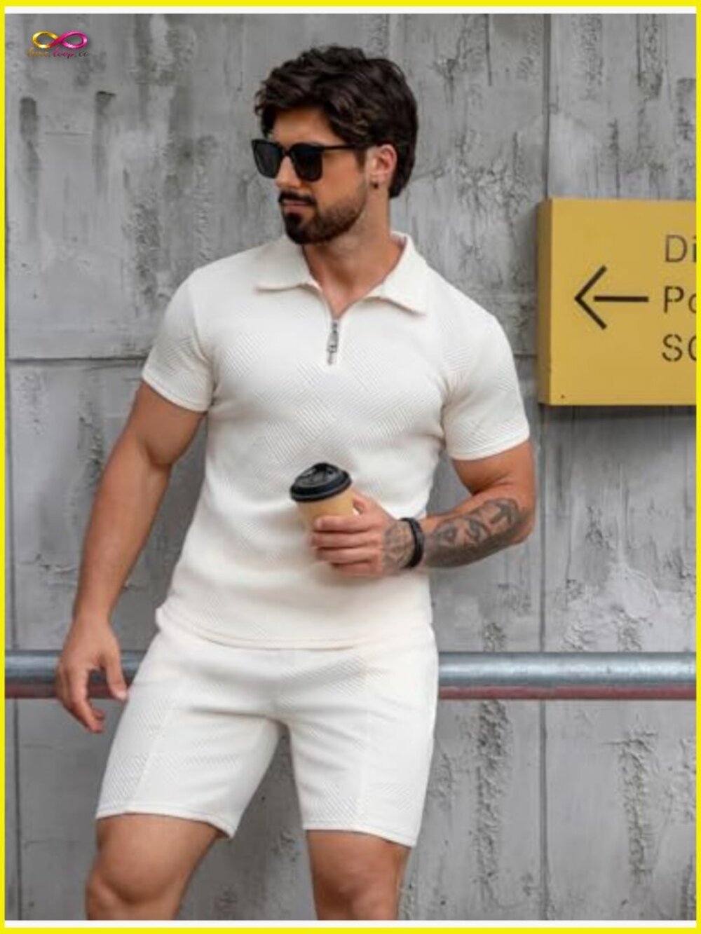 Men's Polo Shirt and Shorts Set Zipper 2 Piece Outfits Casual Athleisure Summer - Picture 2 of 7